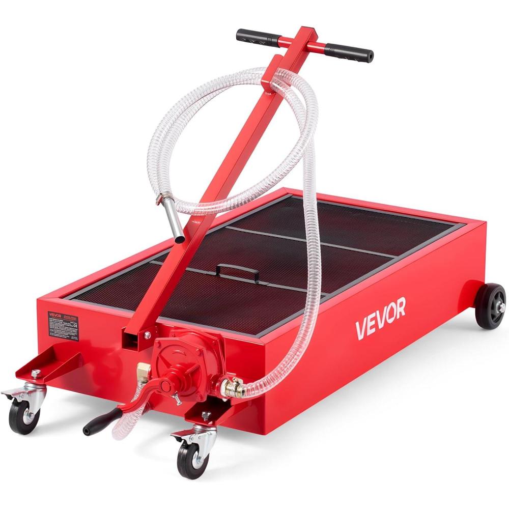 image:imageVEVOR Oil Drain Pan 15 Gallon Oil Drain Tank 57L Low Profile Oil Drain Pan Large Capacity Oil Change Pan Foldable Hand with Pump Hose Swivel Casters Wheels for Car SUV Trucks Oil Draining20 Gallon