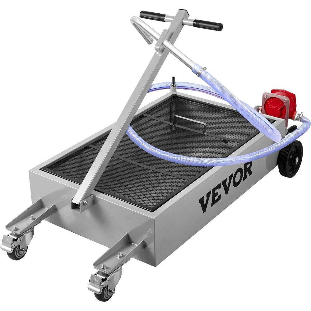 image:imageVEVOR Oil Drain Pan 15 Gallon Oil Drain Tank 57L Low Profile Oil Drain Pan Large Capacity Oil Change Pan Foldable Hand with Pump Hose Swivel Casters Wheels for Car SUV Trucks Oil DrainingHand Pump