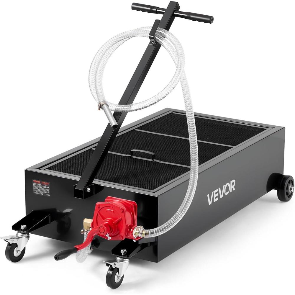 image:imageVEVOR Oil Drain Pan 15 Gallon Oil Drain Tank 57L Low Profile Oil Drain Pan Large Capacity Oil Change Pan Foldable Hand with Pump Hose Swivel Casters Wheels for Car SUV Trucks Oil Draining25 Gallon