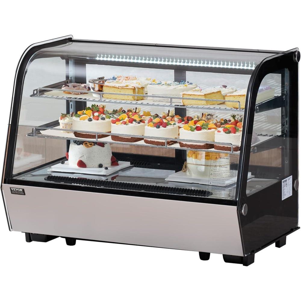 image:imageVEVOR Refrigerated Display Case 35 CuFt100L 2Tier Countertop Pastry Display Case Commercial Display Refrigerator with LED Lighting TURBO Cooling FrostFree AirCooling Rear Sliding Door5 CuFt