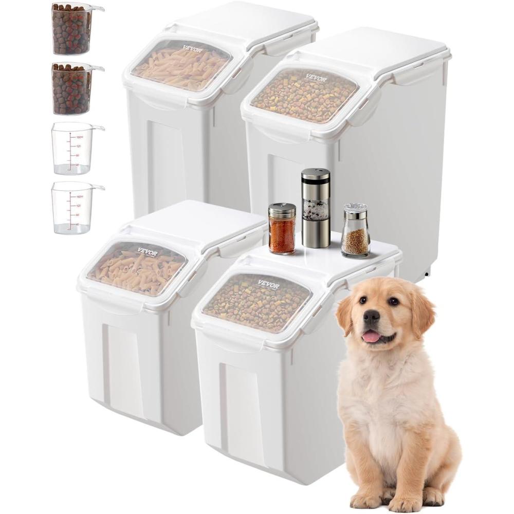 image:imageVEVOR Rice Storage Container 45Gallon20L x2 Capacity Large Dog Food Dispenser Bin Kitchen Ingredient Grain Cereal Flour Bin Pet food Containers with Wheels 2 Measuring Cups Airtight Lid 2 Pack45 Gallon235Gallon2