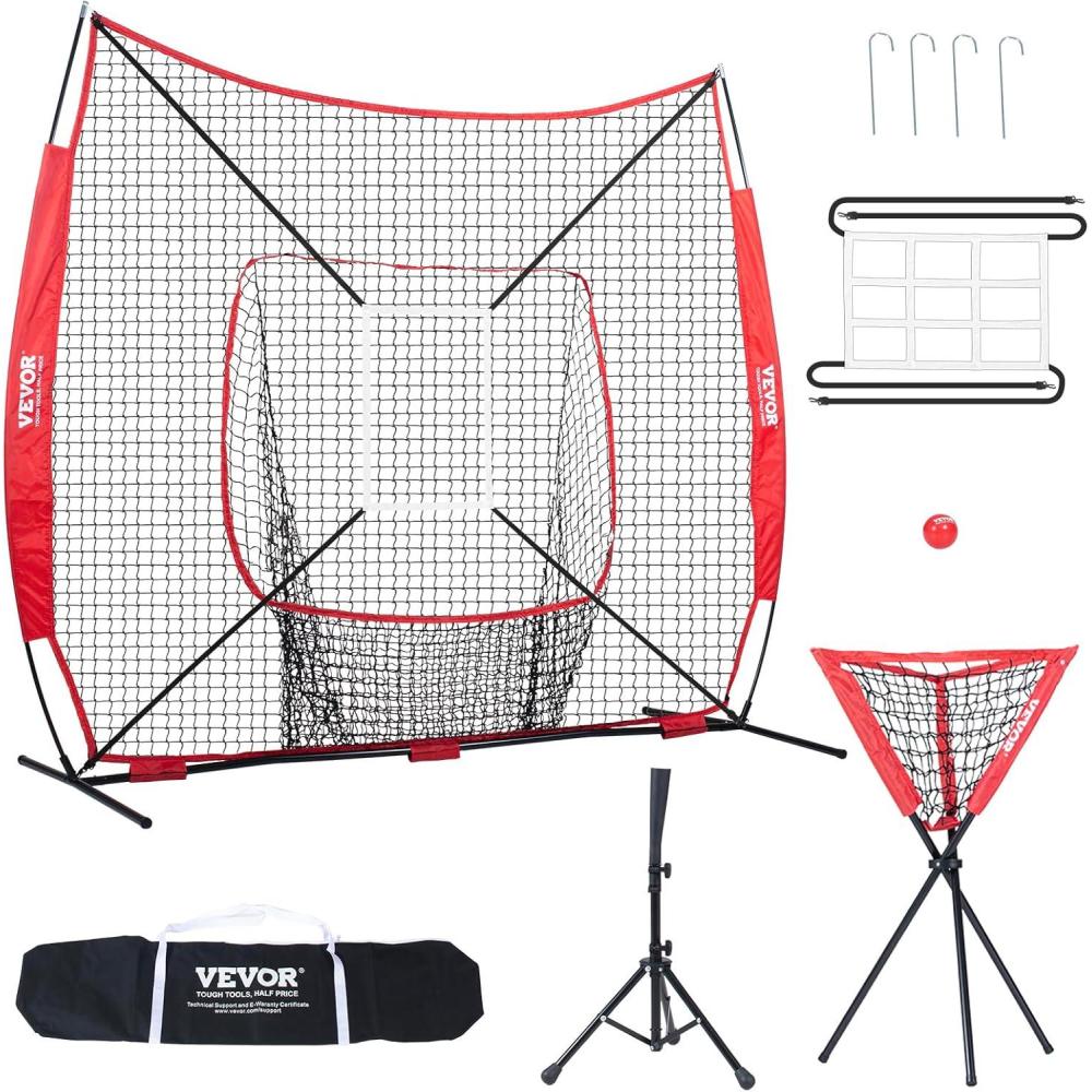 image:imageVEVOR Softball Practice Net Portable Baseball Training Net for Hitting Batting Catching Pitching Backstop Equipment with Bow Frame Carry Bag Strike Zone Batting Tee7X7FT Set 2