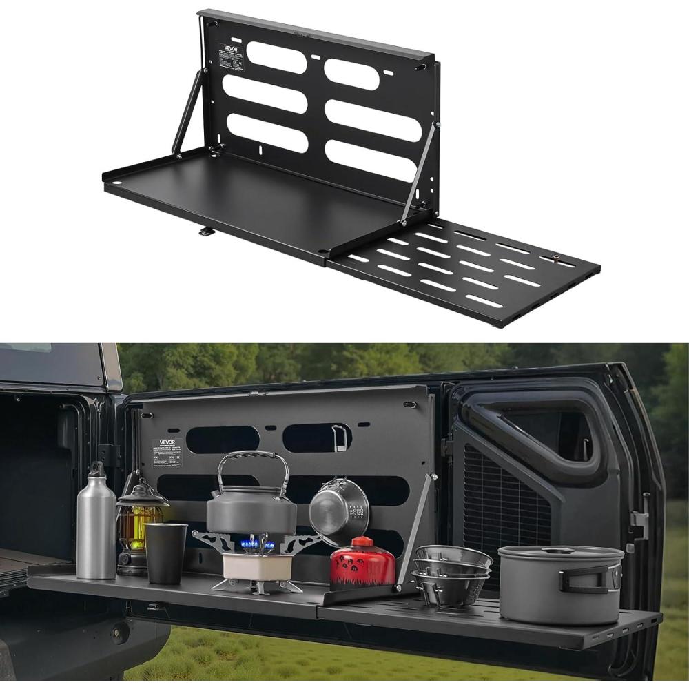 image:imageVEVOR Tailgate Table for 20072024 Jeep Wrangler JL 88 lbs Capacity Carbon Steel Foldable Molle Panel Drop Down Table Rear Door Cargo Storage Rack Shelf Luggage Holder Carrier CampingJeep JL20072024