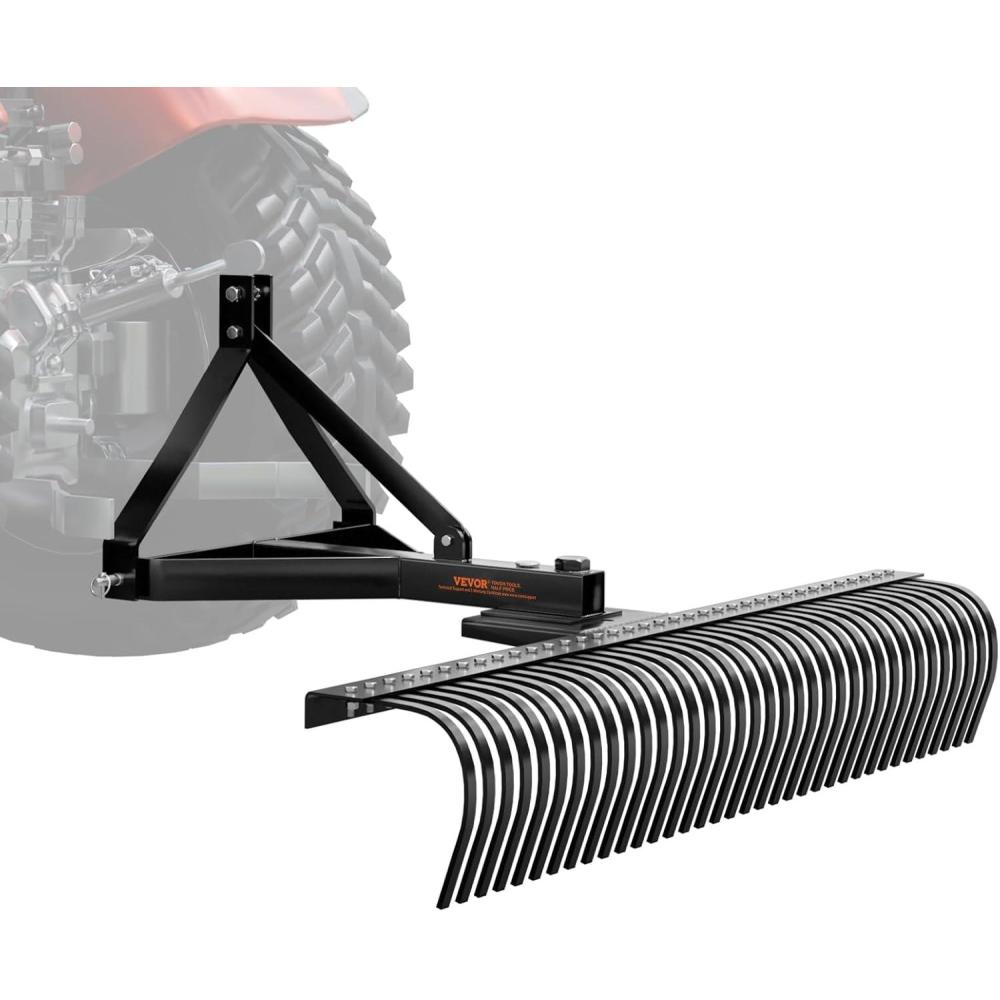 image:imageVEVOR Tow Behind Dethatcher 60inch Tow Dethatcher with 32 Steel Tines 3Point Lawn Dethatcher Rake with Attachments for Tractor Landscape Rake for Garden Farm Grass72Dethatcher with 3point Attachments