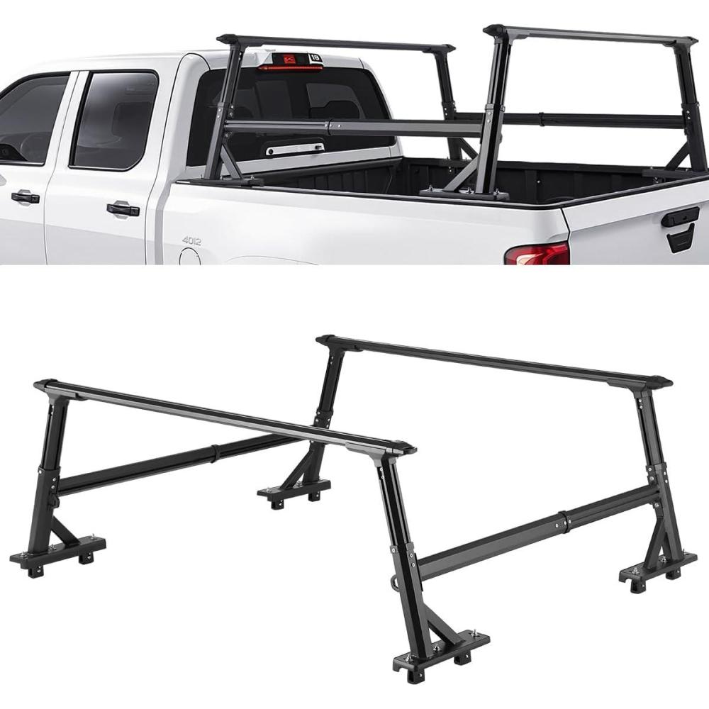 image:imageVEVOR Truck Rack 800 lbs Capacity 71x32 Aluminum Ladder Rack for Truck with 8 NonDrilling CClamps Heavy Duty Truck Bed Rack TwoBar Set for Kayak Surfboard Lumber LadderWith Side Panels