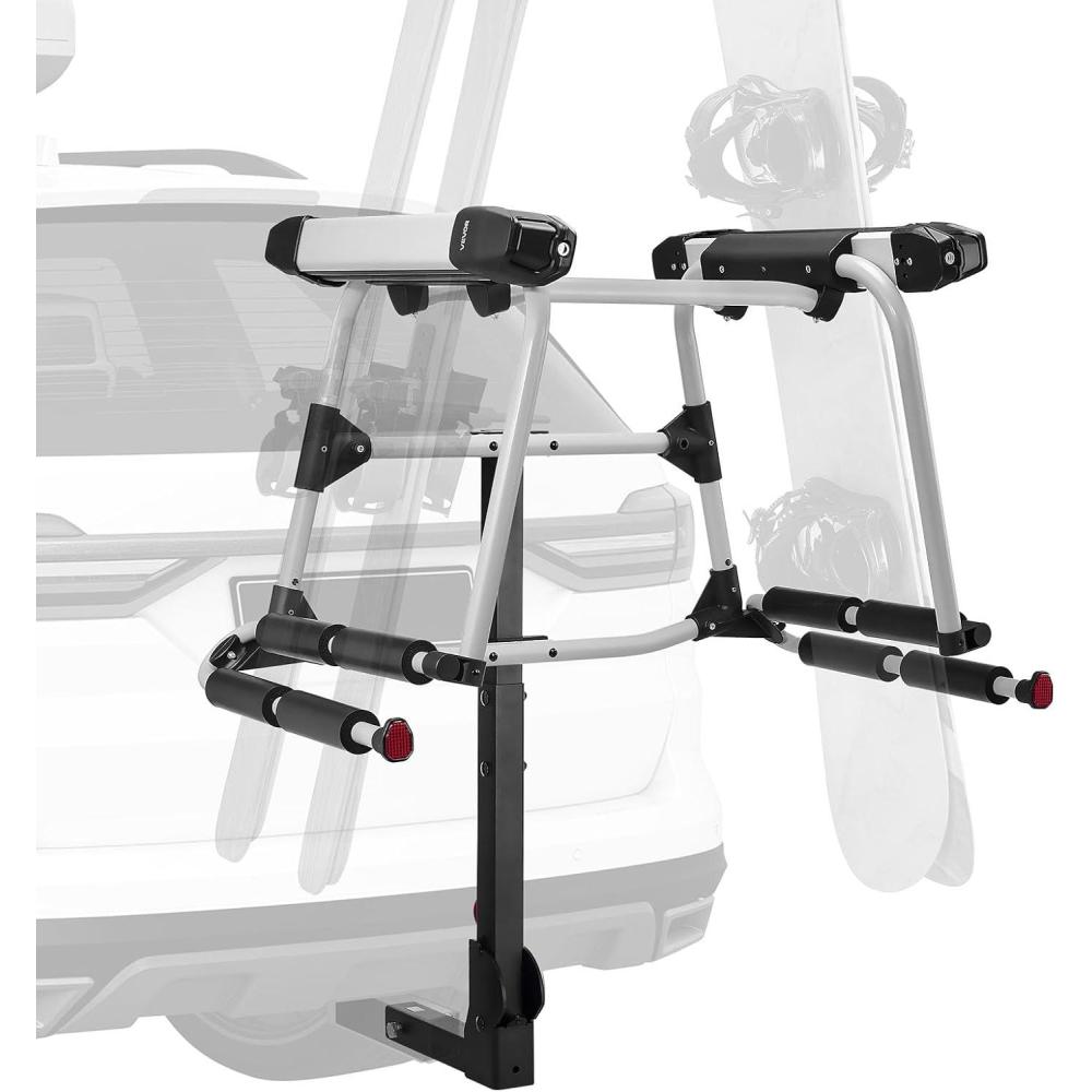 image:imageVEVOR Universal Car Roof Rack  Fit Most Crossbars Carry up to 6 Pairs of Skis or 4 Snowboards Aluminum Snowboard Ski Rack with Lock amp Rubber PaddingRear Rack Fold4