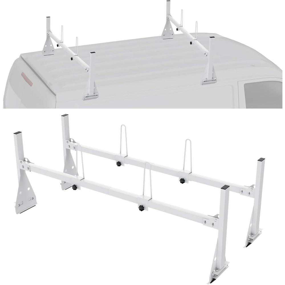 image:imageVEVOR Van Roof Ladder Racks 59 Adjustable HeavyDuty Steel Racks 600 lbs Capacity for Chevrolet Express 1500 2500 3500Ford E150 E250 E350GMC Savana 2 Bars2 Bars
