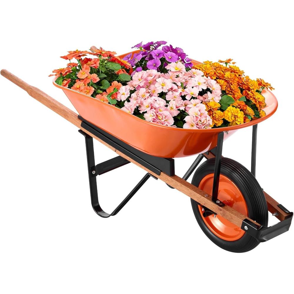 image:imageVEVOR Wheelbarrow Cart 5 Cu Ft Load amp 397 lbs Capacity 2 Wheels Garden Dump Cart Garden Wagon with Handle amp 10 Wide Track Wheels Easy Loading Utility Yard Cart amp Wagons for Outdoor Lawn Yard5 Cu Ft Load 265 lbs