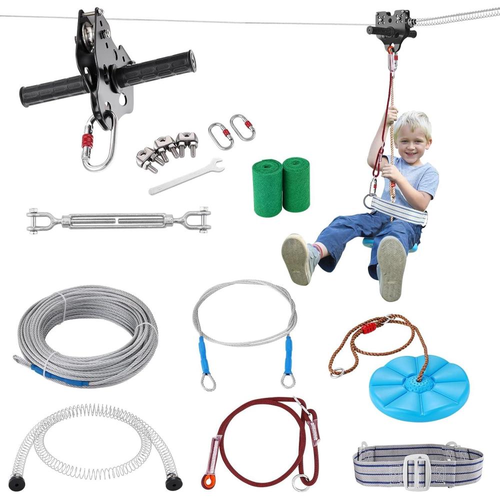 image:imageVEVOR Zip line Kits for Backyard160ft Zip line Kit for Kids and Adult Up to 330 lb Included Swing Seat Ziplines Brake and Steel Trolley Outdoor Playground EquipmentBlue60 ft