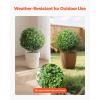 VEVOR 2 Pcs 20” Artificial Plant Topiary Ball, Faux Boxwood Balls with 2 LED Light String, All-Year Green Faux Plant Decorative Balls for Backyard, Balcony,Garden, Wedding and Home Décor(22 Inch-ground Spike)