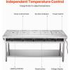 VEVOR 4-Pan Commercial Food Warmer, Electric Steam Table with Independent Temperature Control, 450W x 4 Stainless Steel Buffet Catering Food Warmer with Undershelf and Workspace, for Restaurant(5×1/1Pan  120 Qt)