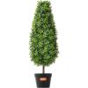 VEVOR Artificial Boxwood Topiary Tree, 36 inch Tall (2 Pieces), Double Ball Faux Topiary Trees, Faux Plant w/Extra Leaves & Pot & Small Decoration, UV Rated Set for Home Decor Indoor/Outdoor(Tower-shaped)