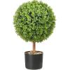 VEVOR Artificial Boxwood Topiary Tree, 36 inch Tall (2 Pieces), Double Ball Faux Topiary Trees, Faux Plant w/Extra Leaves & Pot & Small Decoration, UV Rated Set for Home Decor Indoor/Outdoor(1-tier)