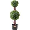 VEVOR Artificial Boxwood Topiary Tree, 36 inch Tall (2 Pieces), Double Ball Faux Topiary Trees, Faux Plant w/Extra Leaves & Pot & Small Decoration, UV Rated Set for Home Decor Indoor/Outdoor(2-tier)