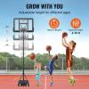 VEVOR Basketball Hoop 44 48 50 54 Inchs, 4.4-10 FT Height Adjustable Basketball Portable Hoop & Goal, Basketballs Hoop Outdoor, PC Backboard for Kids, Adults, Basketball Court, Schools, Parks(44″)