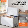 VEVOR Chest Freezer, 12.8 Cu.ft / 345 L Large Deep Freezer & 4 Removable Baskets, Freestanding Top Open Door Commercial Chest Freezers with Locking Lid, 7-Level Adjustable Temp, LED Lighting, 6 Wheels(12.8 Cu.ft)