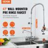 VEVOR Commercial Faucet with Pre-Rinse Sprayer, 44″ Height, 8″ Center, 12″ Swing Spout, Deck Mount Kitchen Sink Faucet, Brass Constructed Device with Pull Down Spray, for 1/2/3 Compartment Sink(47inch)