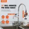 VEVOR Commercial Faucet with Pre-Rinse Sprayer, 44″ Height, 8″ Center, 12″ Swing Spout, Deck Mount Kitchen Sink Faucet, Brass Constructed Device with Pull Down Spray, for 1/2/3 Compartment Sink(25inch)