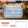 VEVOR Commercial Ice Cream Display Case, 12.8 Cu.ft Chest Freezer, Mobile Glass Top Deep Freezer, Restaurant Gelato Dipping Cabinet with 4 Wire Baskets, 2 Sliding Glass Doosr, Locking Casters, White(16.3 Cu.ft)