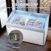 VEVOR Commercial Ice Cream Display Case, 12.8 Cu.ft Chest Freezer, Mobile Glass Top Deep Freezer, Restaurant Gelato Dipping Cabinet with 4 Wire Baskets, 2 Sliding Glass Doosr, Locking Casters, White(12.8 Cu.ft)