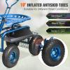 VEVOR Garden Cart Rolling Workseat with Wheels, Gardening Stool for Planting, 360 Degree Swivel Seat, Wagon Scooter with Steering Handle & Utility Tool Tray, Use for Patio, Yard, and Outdoors, Blue(Blue)