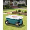 VEVOR Garden Cart Rolling Workseat with Wheels, Gardening Stool for Planting, 360 Degree Swivel Seat, Wagon Scooter with Steering Handle & Utility Tool Tray, Use for Patio, Yard, and Outdoors, Blue(Green & White)