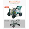 VEVOR Garden Cart Rolling Workseat with Wheels, Gardening Stool for Planting, 360 Degree Swivel Seat, Wagon Scooter with Steering Handle & Utility Tool Tray, Use for Patio, Yard, and Outdoors, Blue(Green & Black)