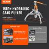 VEVOR Hydraulic Gear Puller, 15 Ton Max Capacity Wheel Bearing Pulling Separator, 2 or 3 Jaws Puller, Vertically and Horizontally, 12″ Jaw Hydraulic Puller with Case for Pulling Hubs(15 Ton)