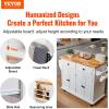VEVOR Kitchen Island Cart, 45.3×39 inch Rolling Kitchen Table, Mobile Carts with Storage Cabinet and Solid Wood Top, Portable Islands with Wheels, Spice Rack, Towel Rack, Drop Leaf and Drawer, White(35.4″ W)