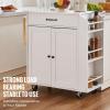 VEVOR Kitchen Island Cart, 45.3×39 inch Rolling Kitchen Table, Mobile Carts with Storage Cabinet and Solid Wood Top, Portable Islands with Wheels, Spice Rack, Towel Rack, Drop Leaf and Drawer, White(32″x15″)