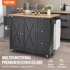 VEVOR Kitchen Island Cart, 45.3×39 inch Rolling Kitchen Table, Mobile Carts with Storage Cabinet and Solid Wood Top, Portable Islands with Wheels, Spice Rack, Towel Rack, Drop Leaf and Drawer, White(45.3″ W Drop Leaf Black)
