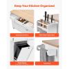 VEVOR Kitchen Island Cart, 45.3×39 inch Rolling Kitchen Table, Mobile Carts with Storage Cabinet and Solid Wood Top, Portable Islands with Wheels, Spice Rack, Towel Rack, Drop Leaf and Drawer, White(60.24″D x 27.56″W x 35.43″H)