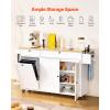 VEVOR Kitchen Island Cart, 45.3×39 inch Rolling Kitchen Table, Mobile Carts with Storage Cabinet and Solid Wood Top, Portable Islands with Wheels, Spice Rack, Towel Rack, Drop Leaf and Drawer, White(60.24″D x 27.56″W x 35.43″H)