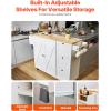 VEVOR Kitchen Island Cart, 45.3×39 inch Rolling Kitchen Table, Mobile Carts with Storage Cabinet and Solid Wood Top, Portable Islands with Wheels, Spice Rack, Towel Rack, Drop Leaf and Drawer, White(45.3″ W Drop Leaf White)