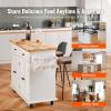 VEVOR Kitchen Island Cart, 45.3×39 inch Rolling Kitchen Table, Mobile Carts with Storage Cabinet and Solid Wood Top, Portable Islands with Wheels, Spice Rack, Towel Rack, Drop Leaf and Drawer, White(35.4″ W)