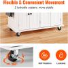 VEVOR Kitchen Island Cart, 45.3×39 inch Rolling Kitchen Table, Mobile Carts with Storage Cabinet and Solid Wood Top, Portable Islands with Wheels, Spice Rack, Towel Rack, Drop Leaf and Drawer, White(35.4″ W)