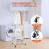 VEVOR Metal Rolling Laundry Basket with Hanging Garment Rack, Laundry Hamper Cart Adjustable Height with Basket Load and Shelf Load, Storage Organizer with Heavy Duty Lockable Wheels(White)