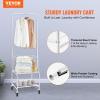 VEVOR Metal Rolling Laundry Basket with Hanging Garment Rack, Laundry Hamper Cart Adjustable Height with Basket Load and Shelf Load, Storage Organizer with Heavy Duty Lockable Wheels(White)