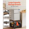 VEVOR Mini Fridge Stand with Storage, 176 lb-Capacity Mini Fridge Table with 2 Drawers & 4 Swivel Wheels, Mobile Mini Fridge Shelf, Black Mini Fridge Organizer for Dorm, Apartment, Office, Bedroom(Light Brown)