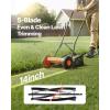 VEVOR Push Reel Lawn Mower 16 inch, 5 Blades Manual Push Mower No Motor, 0.6-1.75 in Adjustable Cutting Height, Walk-Behind Lawn Mowers with Grass Catcher Bag for Green Lawns, Driveways, Courtyards(14 inch)