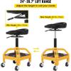 VEVOR Rolling Garage Stool, 300LBS Capacity, Adjustable Height from 18 in to 23 in, 360-degree Swivel Wheels (4″), Large Tool Tray with Two Bottle Holder, for Workshop, Auto Repair Shop, Red(Rolling Garage Stool)