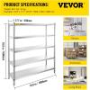 VEVOR Storage Shelf, 5-Tier Storage Shelving Unit, Stainless Steel Garage Shelf, Heavy Duty Storage Shelving, 1650 Lbs Total Capacity with Adjustable Height(5Tier 71x18x71″)