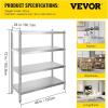 VEVOR Storage Shelf, 5-Tier Storage Shelving Unit, Stainless Steel Garage Shelf, Heavy Duty Storage Shelving, 1650 Lbs Total Capacity with Adjustable Height(4Tier 47×18.5×60″)