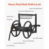 VEVOR Wall Mounted Garden Hose Reel, Holds 125 ft 5/8-inch Hose, Heavy-Duty Water Hose Winder, Space-Saving Design, Outdoor Manual Reel with Brass Fitting and Storage Basket for Yard Lawn(Black)