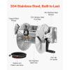 VEVOR Wall Mounted Garden Hose Reel, Holds 125 ft 5/8-inch Hose, Heavy-Duty Water Hose Winder, Space-Saving Design, Outdoor Manual Reel with Brass Fitting and Storage Basket for Yard Lawn(Silver Stainless Steel Material)