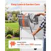 VEVOR Wall Mounted Garden Hose Reel, Holds 125 ft 5/8-inch Hose, Heavy-Duty Water Hose Winder, Space-Saving Design, Outdoor Manual Reel with Brass Fitting and Storage Basket for Yard Lawn(Silver Stainless Steel Material)