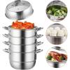 VEVOR 3-Tier Commercial Food Warmer Display, 1200W Food Display Warmer with Light, Adjustable Shelf and Temperature Display, 86℉~185℉ Steam Heating, 111L for Hamburger, Pizza, Bread, Fried Chicken(5-Tier Stainless Steel Food Steamer )