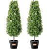VEVOR Artificial Boxwood Topiary Tree, 36 inch Tall (2 Pieces), Double Ball Faux Topiary Trees, Faux Plant w/Extra Leaves & Pot & Small Decoration, UV Rated Set for Home Decor Indoor/Outdoor(Tower-shaped)