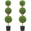 VEVOR Artificial Boxwood Topiary Tree, 36 inch Tall (2 Pieces), Double Ball Faux Topiary Trees, Faux Plant w/Extra Leaves & Pot & Small Decoration, UV Rated Set for Home Decor Indoor/Outdoor(3-tier)