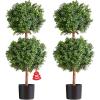 VEVOR Artificial Boxwood Topiary Tree, 36 inch Tall (2 Pieces), Double Ball Faux Topiary Trees, Faux Plant w/Extra Leaves & Pot & Small Decoration, UV Rated Set for Home Decor Indoor/Outdoor(Double Ball New)